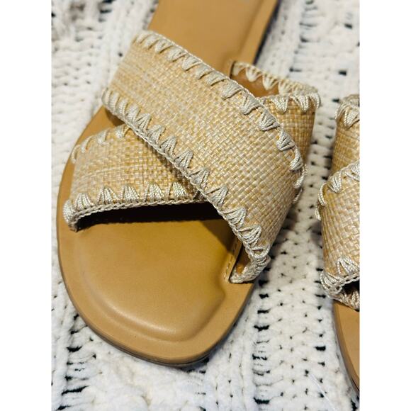 Dolce Vita Tan Juneau Women's Miguel Crisscross Flat Slide Sandals, US 8 M beach - Picture 3 of 9